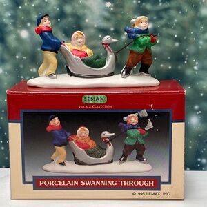 Vintage 1995 Lemax Dickensvale Porcelain Swanning Through Village Figurine NIB